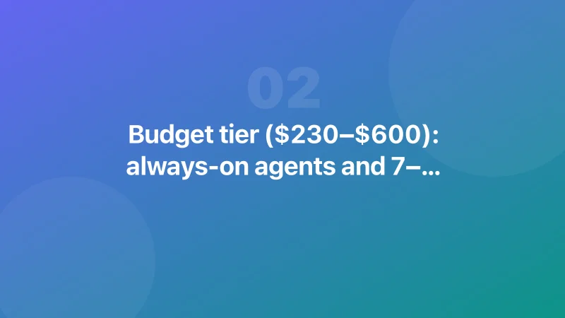 Budget tier ($230–$600): always-on agents and 7–13B models